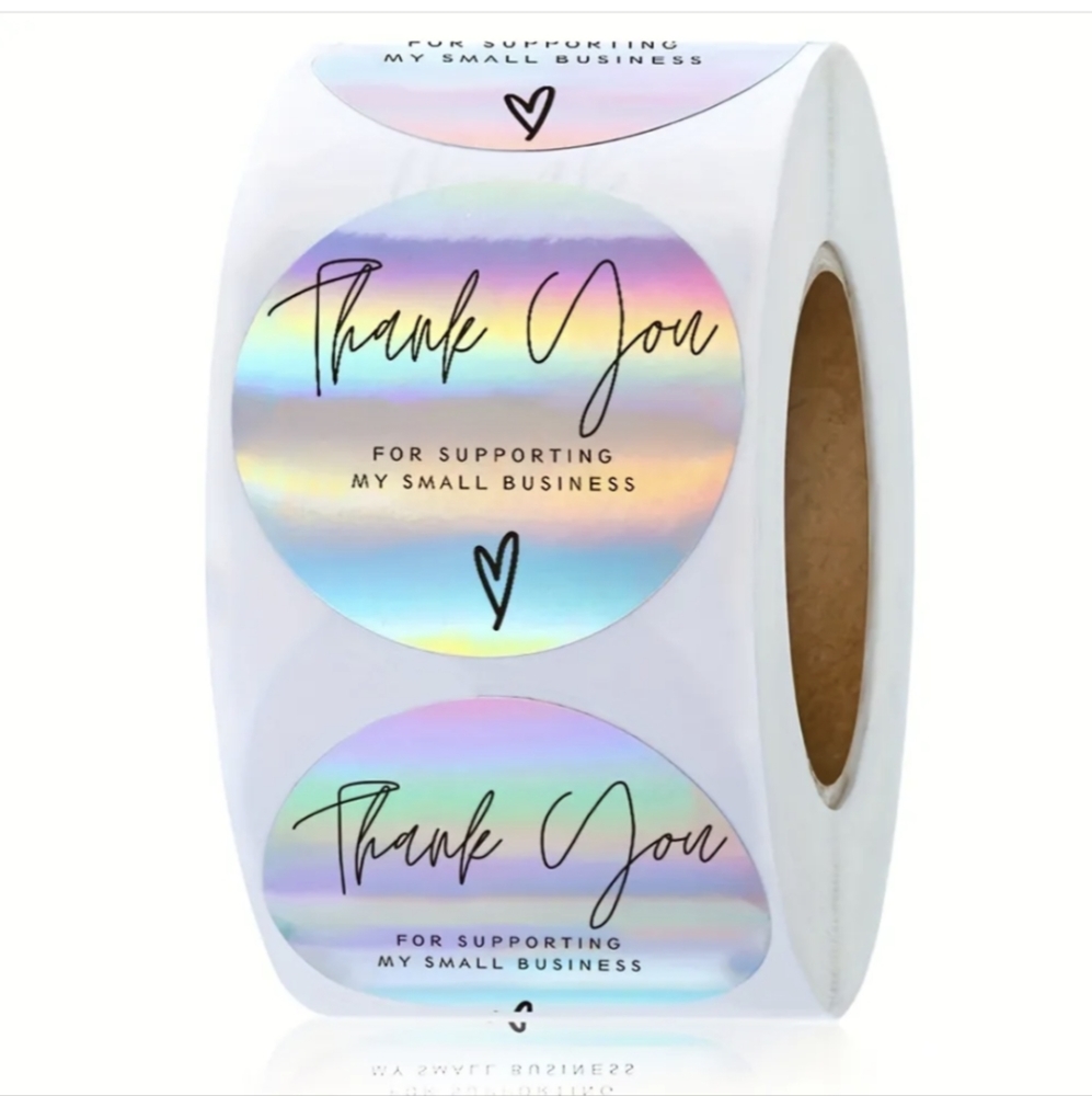 One Roll of 500 Holographic Thank You for Supporting My Small Business Stickers